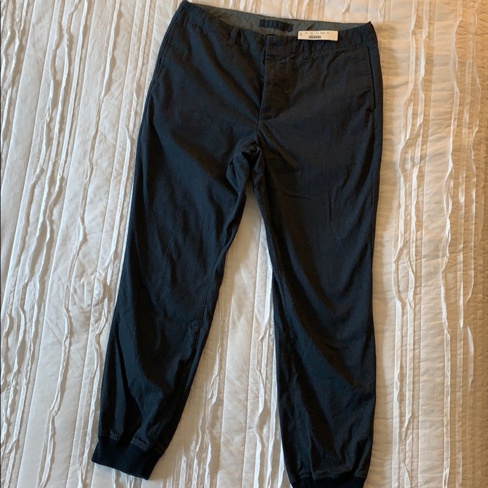 Blue JCrew joggers, sweatpants.